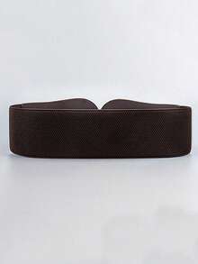 1pc Women's Coffee Color Minimalist Basic Elastic Wide Waist Belt, Suitable For Halloween Party Or Daily Outfit Matching - Coffee - View 5