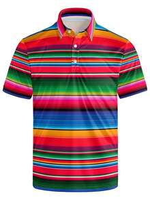 Golf Shirts For Men Printed Quick Dry Short Sleeve Performance Polo Shirts Moisture Wicking Collared Tennis T-Shirt Men's Clothes Fashionable And Casual Full-Width Color Printed Shirt, Comfortable To Wear, Cool And Breathable, Suitable For Daily Wear, Travel, And Parties, It Is Your First Choice. - 彩色 - 查看 2
