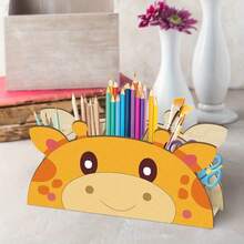 1pc Wooden Giraffe Desk Organizer - Cute Animal Pen Holder Suitable For Office And Classroom, Self-Adhesive, Can Hold Makeup Brushes And Classroom Supplies - Multicolor - View 5