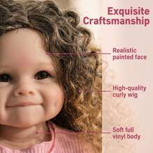 22-Inch Lifelike Fully Vinyl Handmade Open-Eyed Pink Knit Jacket Raya Reborn Doll, Attached Fake Ramen Hair Realistic Doll, Companion Collectible Toy, Ideal Easter/Christmas/Birthday Gift. (Random Bottle & Diaper Included) - Pink - View 3