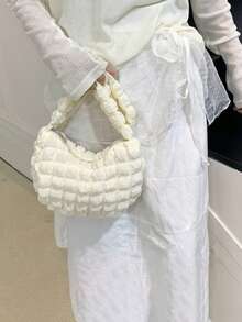 1pc Solid Color Soft Puffy Quilted Underarm Bag, Ruched Cloud Shoulder Bag, Lightweight Nylon Versatile Small Bag, Suitable For Girls/Students/Young People, Ideal For Daily/Outing/Date/Shopping! - Fy-6005 - View 8