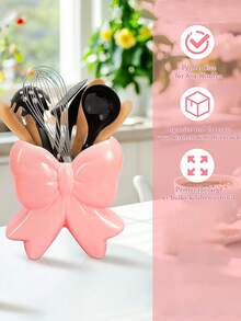 Pink Bow Resin Cutlery Storage Box, 3D Playful Bow Cooking Utensil Jar, Household Kitchen Countertop Storage Organizer - Multicolor - View 2