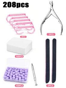 208件/5件套美甲工具套装，新手友好，轻松完成角质去除、指甲修型、打磨和清洁等步骤。美甲海绵有助于打造沙龙级精准美甲，轻松吸收凝胶、粉末和颜料，实现渐变效果、自然过渡、光泽亮丽和色彩均匀。居家必备DIY美甲工具套装，适合初学者和专业人士使用。 - 彩色 - 查看 6