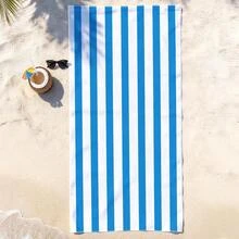 1 pieza Toalla de playa de microfibra súper absorbente con estampado de rayas azules y blancas a una cara, adecuada para viajes, natación, buceo, surf, yoga, camping - Azul y blanco - Ver 9