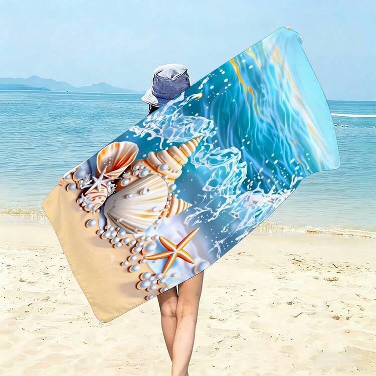 1件装沙滩主题海洋波浪贝壳海星图案浴室浴帘，防水、优雅、色彩丰富，花园风格装饰浴室配件，家居装饰理想之选。材质柔软耐用，高品质轻便且不易褪色。 - M - 查看 10