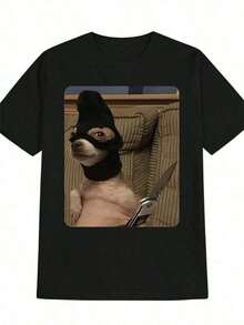 Camiseta Gráfica Divertida para Hombre con Meme - Camiseta Negra de Cuello Redondo con Diseño de Perro con Cuchillo - Camiseta Ligera de Verano para Uso Diario y Eventos Temáticos - Regalo Perfecto para Hombres - Ropa Divertida para Iniciar Conversaciones, Ropa Humorística, Diseño Divertido, Impresión Duradera, Moda Urbana, Estilo Collage Retro, Tejido de Alta Calidad, Top Estampado, Amantes del Humor, Ropa Casual, Símbolo Abstracto, Diseño Duradero, Top Estampado, Entusiastas del Humor - Negro - Ver 1