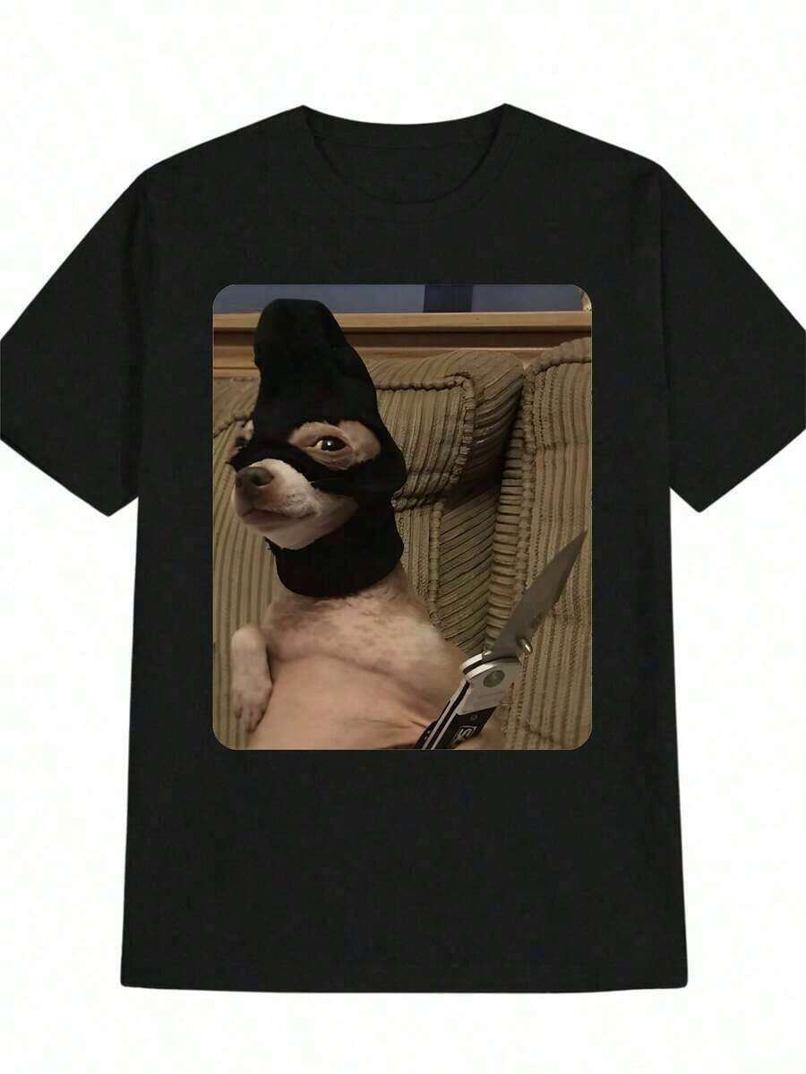 Camiseta Gráfica Divertida para Hombre con Meme - Camiseta Negra de Cuello Redondo con Diseño de Perro con Cuchillo - Camiseta Ligera de Verano para Uso Diario y Eventos Temáticos - Regalo Perfecto para Hombres - Ropa Divertida para Iniciar Conversaciones, Ropa Humorística, Diseño Divertido, Impresión Duradera, Moda Urbana, Estilo Collage Retro, Tejido de Alta Calidad, Top Estampado, Amantes del Humor, Ropa Casual, Símbolo Abstracto, Diseño Duradero, Top Estampado, Entusiastas del Humor - Negro - Ver 1