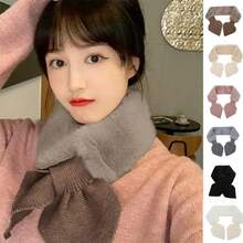 Bufandas femeninas de invierno para mujer, chal con correas cruzadas, bufanda suave para el cuello para niñas, bufanda versátil dulce que combina con todo para Otoño e Invierno XNCB - Blanco - Ver 2