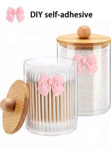 1/2/4 buah Stoples Penyimpanan Kosmetik Bening dengan Tutup Bambu, Organizer Kamar Mandi Plastik PS untuk Kapas, Cotton Bud, Spons Rias, Pisau Cukur, Aksesoris Rambut, Perhiasan & Barang Kecil, Berbagai Pilihan Paket - beraneka warna - View 10