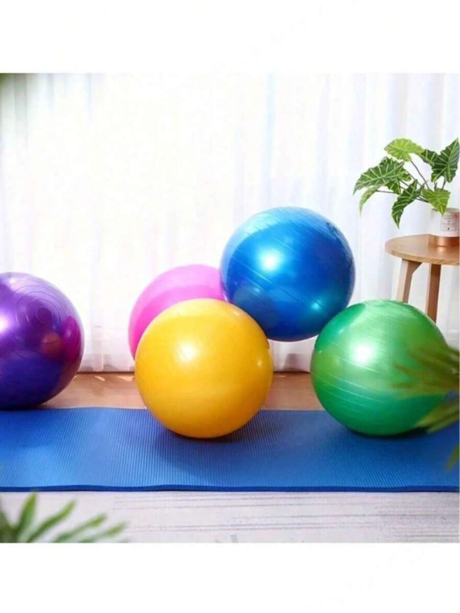 1 Pink,Blue,Purple PVC Yoga Ball, Durable Fitness And Pilates Balance Ball, For Weight Loss And Core Strength Training, Suitable For Home Workouts, With Yoga, Stretching And Flexibility Exercises, Air Pump Needs To Be Purchased Separately - Hot Pink - View 1