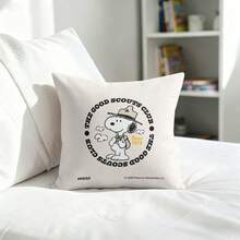 Miniso Peanuts Snoopy Throw Pillow Cover, Beige "The Good Scouts Club Since 1974" Cushion Case For Couch Sofa Bedroom Living Room Home Decor - Color - View 1