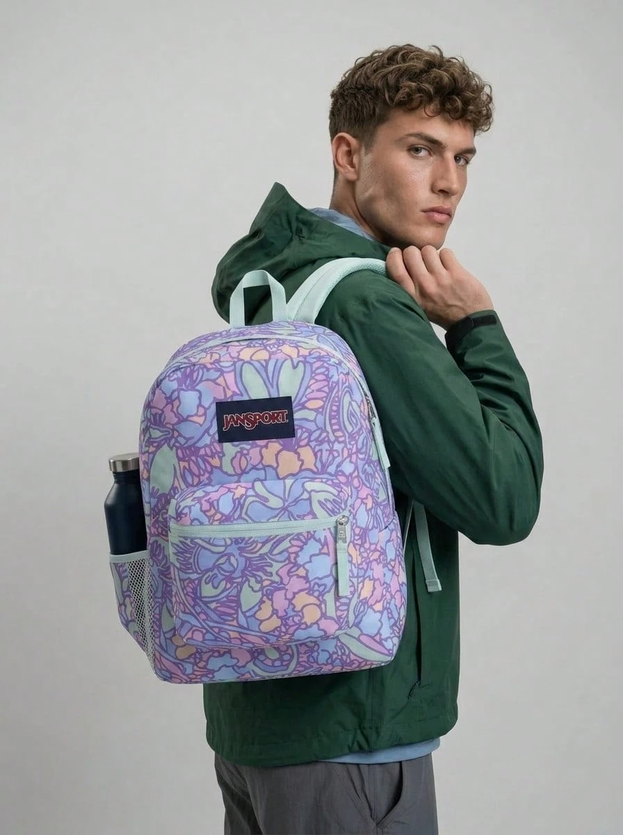 JanSport Cross Town Unisex Backpack Fluid Floral - 流動花卉淡紫色 - 查看 1
