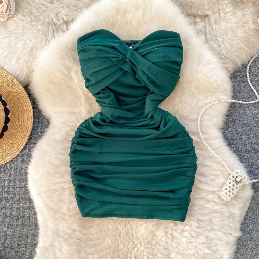 Vestido de Mujer Primavera 2024, Estilo y Sensual, sin Tirantes, Pado, Ajustado, de Longitud Media, Corte en A - verde - Ver 1