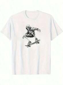 Men's Graphic Tee - Lightweight Crew Neck Tee For Skateboarding, Streetwear, And Everyday Wear - All-Season Essential Tee For Men And Teens - Easy-To-Match Basic, Skate Tee, Urban Fashion, Modern Design, Breathable Fabric, Short Sleeve Tee, Young Adult Summer Outfit, Urban Style, Comfortable Fit, Printed Tee, Teen Clothing - 白色的 - 查看 5