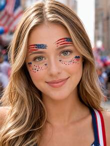 10 Folhas Adesivos Faciais do 250º Aniversário - 4 de Julho - Tatuagens Patrióticas de Aniversário dos EUA, Lembrancinhas da Festa do Dia da Independência do 4 de Julho, Adesivos de Maquiagem Fofos para Mulheres, Celebração Americana Vermelho Branco Azul, Estilo Festival - Multicolorido - Visão 2