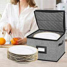 Contenedores de almacenamiento de China paquete de 4 recipientes acolchados para almacenamiento de platos con tapa carcasa dura para transporte en movimiento vajilla almacenamiento de - Gris oscuro - Ver 8
