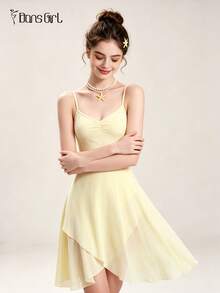 DonsGirl 1pc Women's Ballet Mid-Length Chiffon Wrap Design Ballet Skirt, Solid Color Suitable For Dance Performance Fall - Light Yellow - View 5