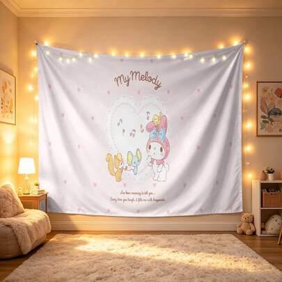 Miniso Tranh treo tường Sanrio My Melody với khung trái tim ren, My Melody, bạn bè và in câu trích dẫn "Mỗi khi bạn cười" không lỗ, hoàn hảo cho tiệc, cắm trại, trang trí nhà, thiết lập bối cảnh và trưng bày tụ họp