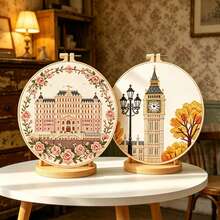 European Architecture/City Landmark Embroidery DIY Kit, Beginner Friendly With Embroidery Frame, Home Decor Handmade Ornament Gift - Multicolor - View 2