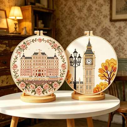European Architecture/City Landmark Embroidery DIY Kit, Beginner Friendly With Embroidery Frame, Home Decor Handmade Ornament Gift