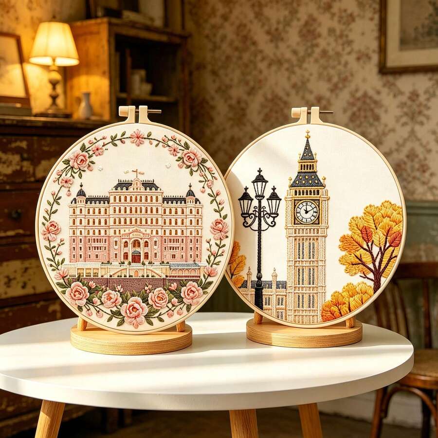 European Architecture/City Landmark Embroidery DIY Kit, Beginner Friendly With Embroidery Frame, Home Decor Handmade Ornament Gift
