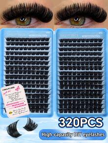 320/384/448pcs D Curl Large Capacity Individual Eyelashes,Gift For Mom,Cluster Eyelash Extensions,Soft And Natural Look,Long Lasting False Eyelashes,Lightweight Reusable Wispy Eyelashes Set Suit For Daily,Wedding,Night Party, Bridal,Cosplay Makeup. - D - View 2