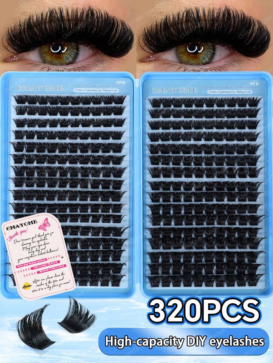 320/384/448pcs D Curl Large Capacity Individual Eyelashes,Gift For Mom,Cluster Eyelash Extensions,Soft And Natural Look,Long Lasting False Eyelashes,Lightweight Reusable Wispy Eyelashes Set Suit For Daily,Wedding,Night Party, Bridal,Cosplay Makeup.