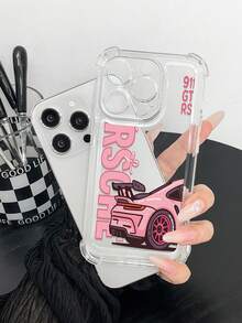 1pc Vintage Car Letter Transparent Cute Thick Anti-Drop Fashionable Printed Phone Case, Compatible With Apple And Series - Clear - View 3