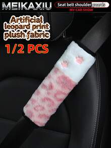 MEIKAXIU 1pc/2pcs New Leopard Print Plush Paw Print Car Seat Belt Shoulder Cover, Anti-Chafing Pressure Relief Comfortable Car Interior Accessory For Women - Leopard Print Plush Paw Print Style - View 1