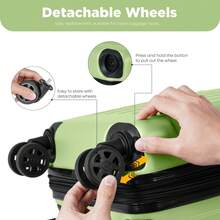 YONSLY 16 Inch Suitcase With Detachable Wheels 360° Combination Lock Double Zipper Soft Rubber Handle Trolley Travel Suitcase For Vacation - 果綠 - 查看 2