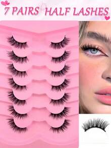 7 Pairs 12mm Short Crinkle Shape Cat Eye Appearance Tail Striped Crinkle, Eyebrow, Fake Crinkle - Multicolor - View 1