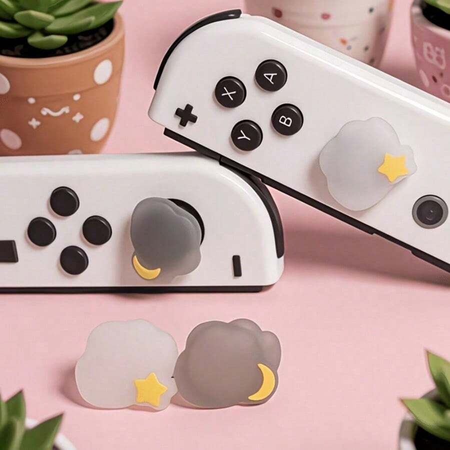 2 Packs Cute Cloud Star Moon Silicone Thumb Grip Caps - For Switch/Switch Lite/OLED Non-Slip Controller Joystick Covers Create A Comfortable Gaming Atmosphere - View 1