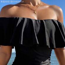 MewMuse.  Traje de baño de una pieza con hombros descubiertos, volantes y estampado de leopardo, con cordón lateral, estilo boho para festivales, para primavera/verano - Burdeos - Ver 4