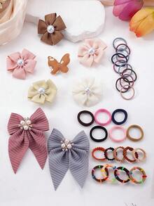 167pcs Vintage Soft Girl Ins Style Hair Accessories Set, Includes Rhinestone Pearl Bow Hair Clips, Printed Butterfly Hair Clips, Pearl Flower Hair Clips, High Elastic Hair Ties, Multi-Style Combination, Non-Damaging Design, Suitable For Daily Wear, Outings, Parties - Multicolor - View 10