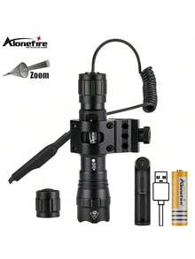 Alonefire 12W Zoom Tactical Flashlight Powerful Outdoor Travel Hunting Camping Fishing Hiking Mounts Remote Switch High Power Torch Light - Multicolor - View 2