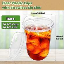 20Pack 16 Oz Iced Coffee Cups With Lids,Clear Plastic Cups With Strawless Sip Lids,Round Bottom To Go Cup For Iced Coffee Juice Smoothie Cold Beverage, Daily Use - White - View 5