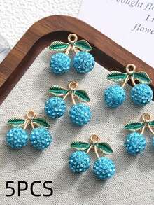 5pcs Ceramic Fruit Cherry With Rhinestone DIY Earrings, Necklace, Phone Chain, Keychain Jewelry Accessories - 5PCS - View 10