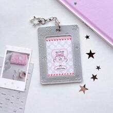 Y2K Star Embossed Photocard Holder, Cute PU Leather 3-Inch Idol Photo Card Case With Keychain, Kawaii ID Badge Protector For Backpack Charm & School - Rectangle - View 9