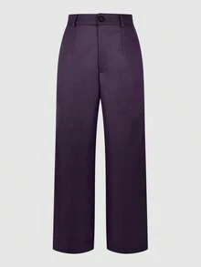 Women's Violet Polyester Straight Leg Pants With Pockets And Button Zipper Closure, Perfect For Fall Women Clothes - Purple - View 4