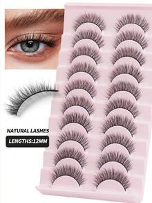 MAANGE 10 Pairs Cartoon Style Natural Lightweight False Eyelashes - Slender Cat Eye Shape False Lashes Made Of Faux Mink Hair, Create Natural Daily Makeup - Reusable, Comfortable, Suitable For Beginners Strip Lashes - Multicolor - View 7