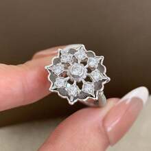 1 pieza Anillo abierto de copo de nieve de circonita cúbica vintage y lujoso, diseño elegante adecuado para el uso diario de las mujeres - Plateado - Ver 1