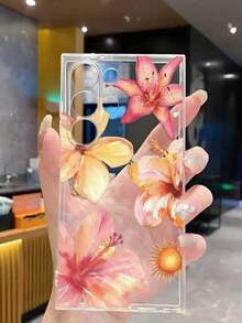 1 Piece Soft Phone Case With White Lily Flower And Butterfly, Compatible With Huawei Honor, , Galaxy A04e/12/A13/A14/A34/A50/A52/A53/A54/S21/S22/S23/S24/S25/S25Ultra, 6A/7A/8A, 12T/13T, International Version, Not Domestic Version, Spring Gift - 透明 12 - 查看 5