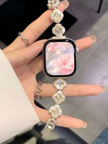 Huastonband 星光色女款手錶錶帶，適用於 ，時尚鑽石鑲嵌花卉設計金屬不鏽鋼，適用於 38/40/41/42/44/45/46/49mm，適用於 Series Ultra/SE/S11/S10/S9/S8/S7/S6/S5/S4/S3，夏季海灘優雅女飾配件 - 星光色 - 查看 5