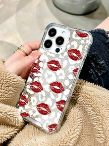Funda de teléfono con patrón de labios rojos y espejo, resistente a caídas, compatible con iPhone y compatible con Samsung - Multicolor - Ver 2