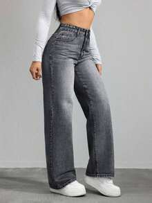 Women's Pocketed Wide Leg Relaxed Casual Denim Jeans - 輕洗 - 查看 6