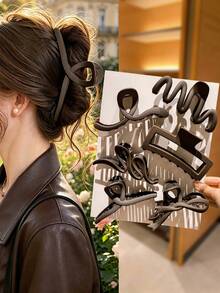6件組隨機女孩髮夾，大號磨砂夾，簡約時尚風格，適用於日常工作與送禮 - 彩色 - 查看 2