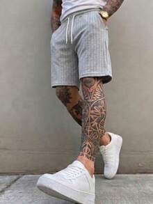 Men's Casual Drawstring Wide-Leg Knit Shorts - Light Grey - View 4