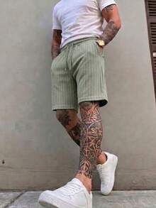 Men's Casual Drawstring Wide-Leg Knit Shorts - Olive Green - View 5