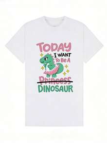 Camicia estiva casual da uomo con scollo rotondo e maniche corte, morbida, con stampa grafica carina di dinosauro principessa, adatta per uso casual quotidiano.Bianco - Bianco - Visualizzare 2