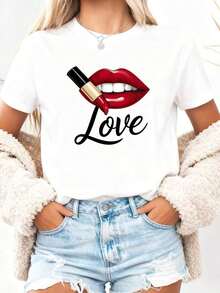 Funny Lipstick Design T-Shirt-1 - White 2 - View 3
